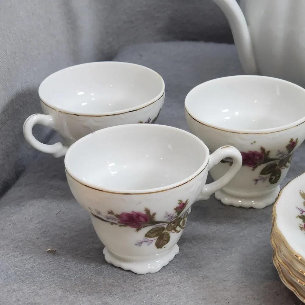 Thames Tea Set White Pink Rose Floral Hand Painted Gold‎ Trim Japan 13pc Set